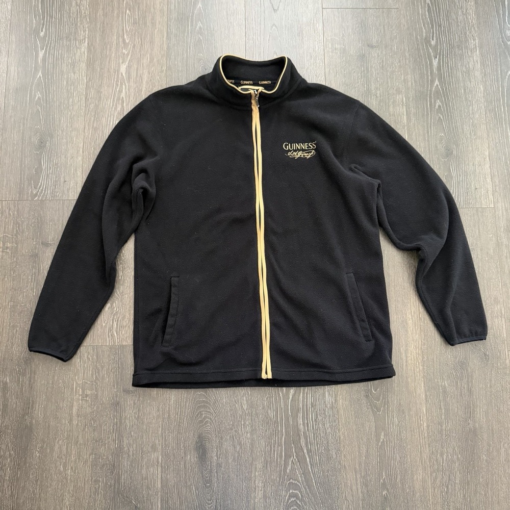 Guinness Beer Jacket Mens M Black Fleece Embroidered Harp Full Zip Pockets‎